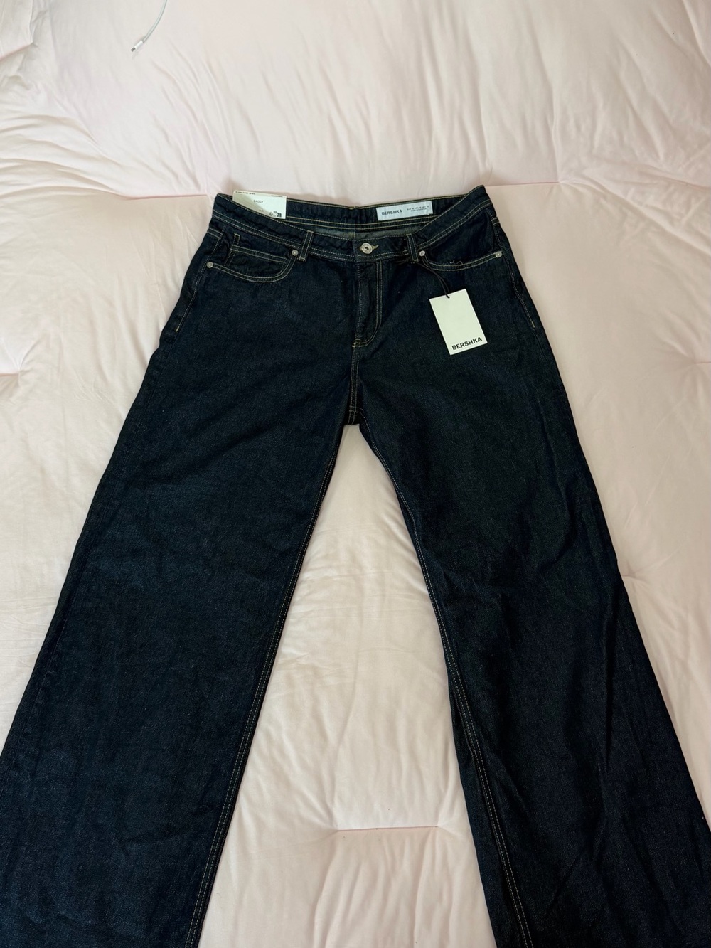 Bershka Dark Indigo Straight-Leg Baggy Jeans
